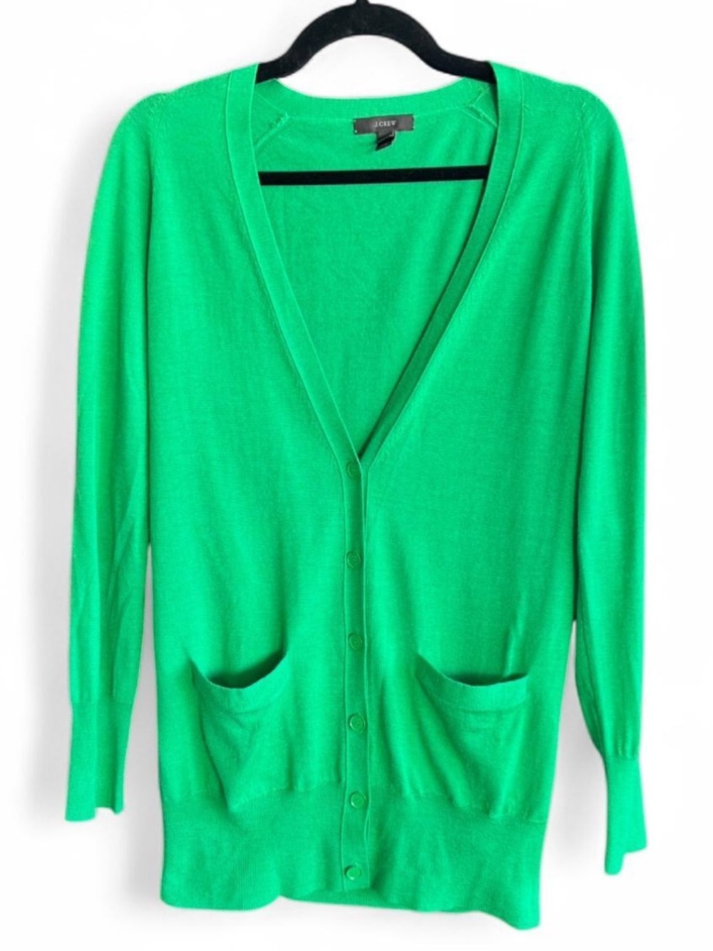 J. Crew Merino Wool Green V-Neck Button Cardigan